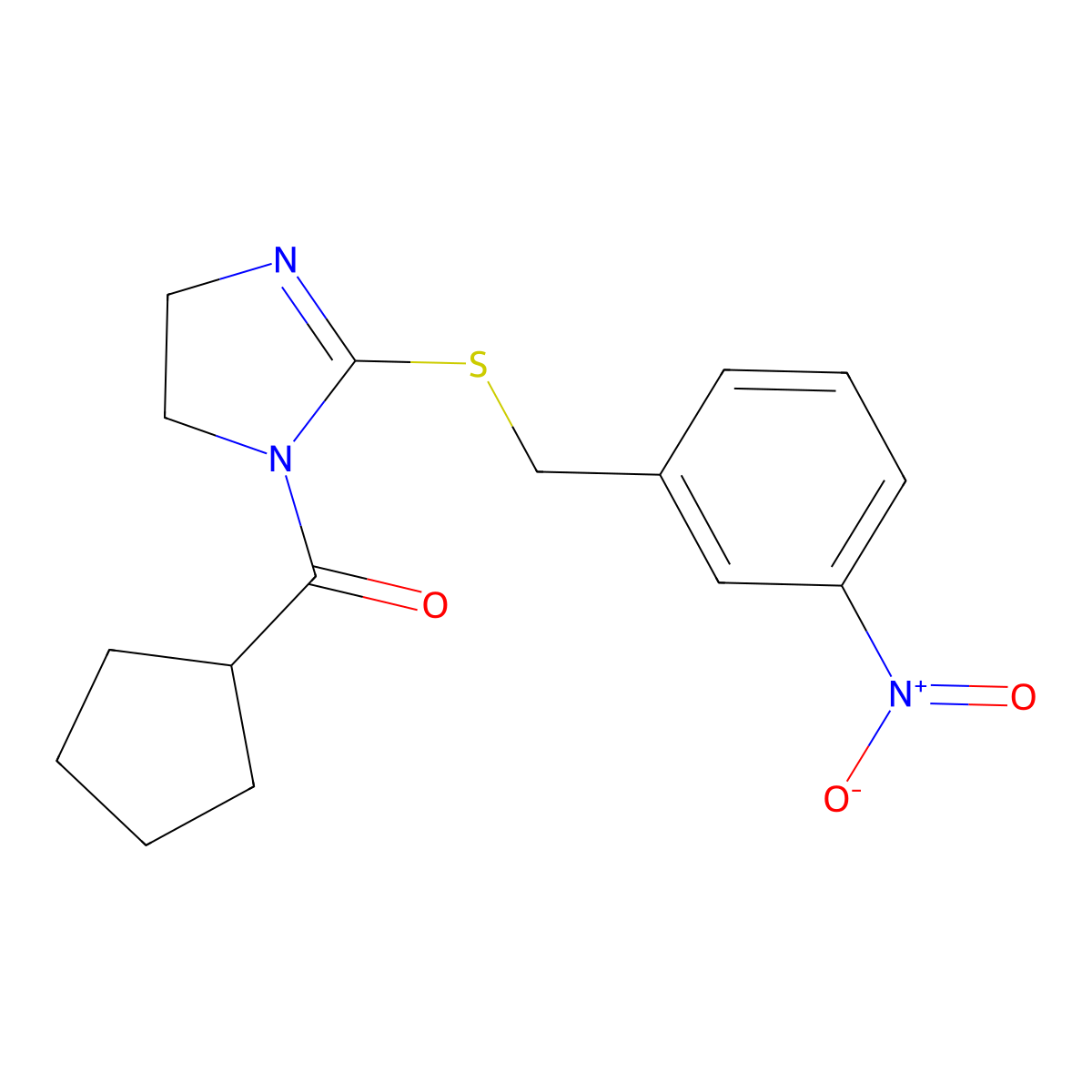 cyclopentyl(2-((3-nitrobenzyl)thio)-4,5-dihydro-1H-imidazol-1-yl)methanone molecular structure, CAS 851808-43-0
