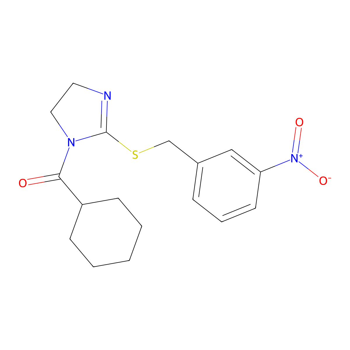 Cyclohexyl-[2-[(3-nitrophenyl)methylsulfanyl]-4,5-dihydroimidazol-1-yl]methanone molecular structure, CAS 851808-44-1