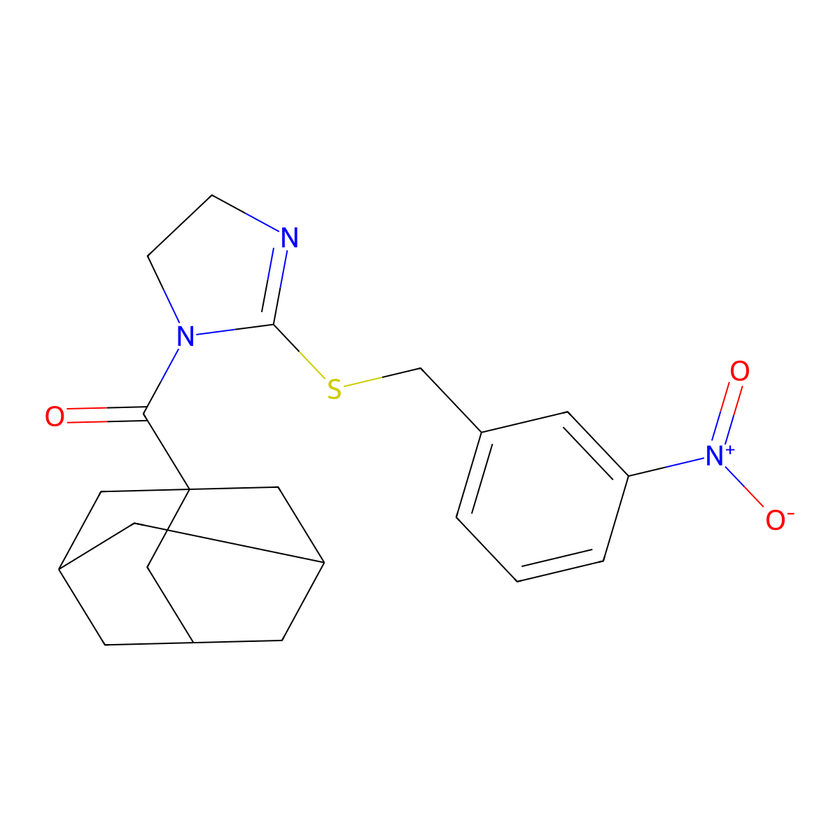 1-Adamantyl-[2-[(3-nitrophenyl)methylsulfanyl]-4,5-dihydroimidazol-1-yl]methanone molecular structure, CAS 851808-45-2