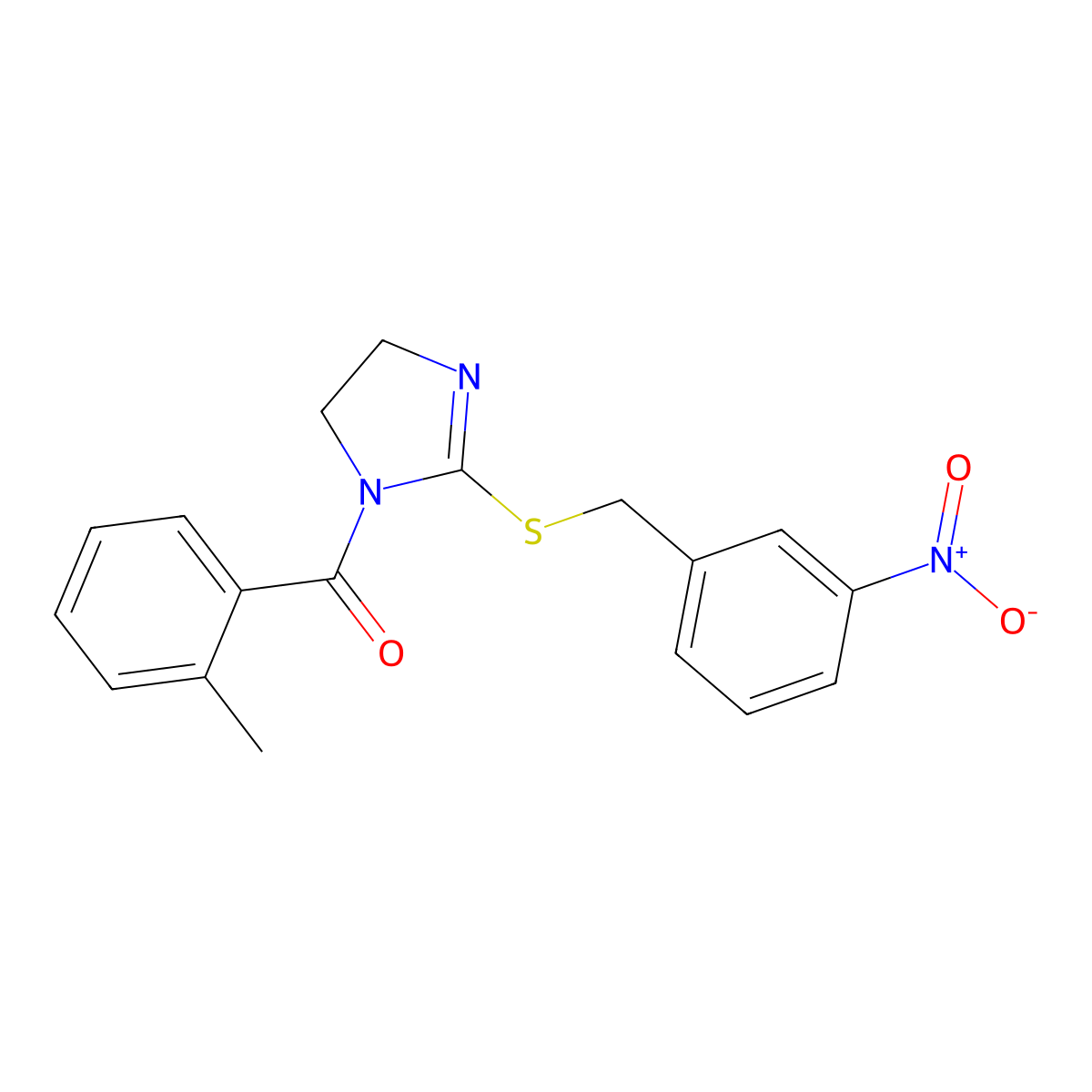 (2-((3-nitrobenzyl)thio)-4,5-dihydro-1H-imidazol-1-yl)(o-tolyl)methanone molecular structure, CAS 851808-47-4