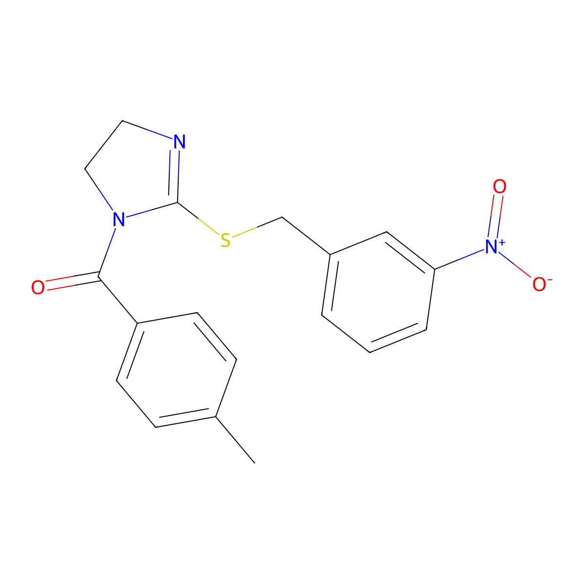 (2-((3-nitrobenzyl)thio)-4,5-dihydro-1H-imidazol-1-yl)(p-tolyl)methanone molecular structure, CAS 851808-49-6