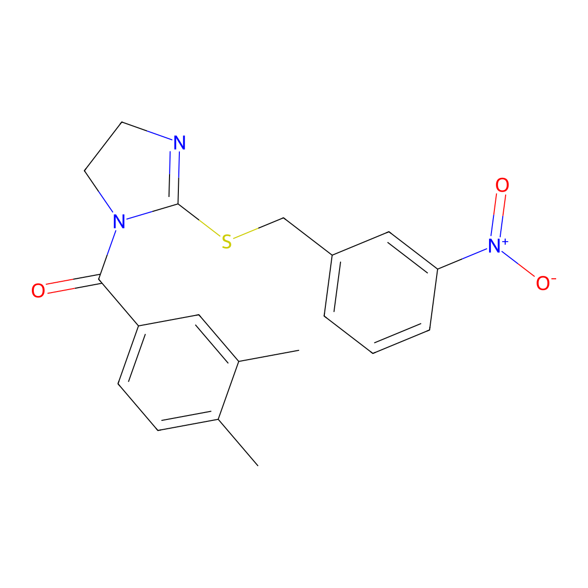 (3,4-Dimethylphenyl)-[2-[(3-nitrophenyl)methylsulfanyl]-4,5-dihydroimidazol-1-yl]methanone molecular structure, CAS 851808-51-0