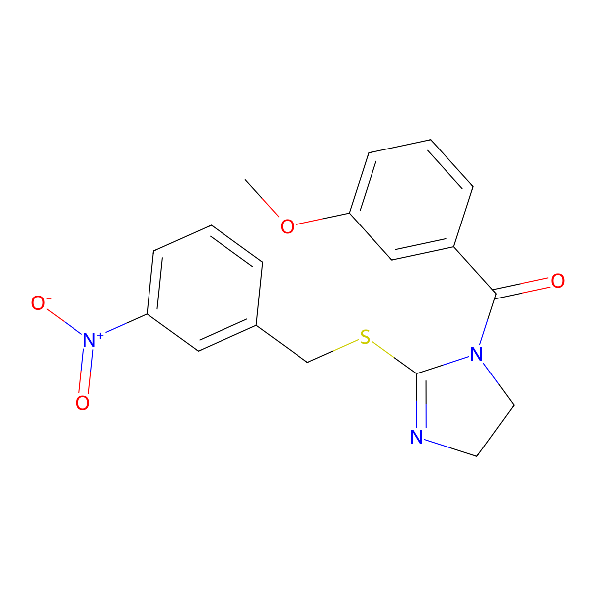 (3-methoxyphenyl)(2-((3-nitrobenzyl)thio)-4,5-dihydro-1H-imidazol-1-yl)methanone molecular structure, CAS 851808-53-2