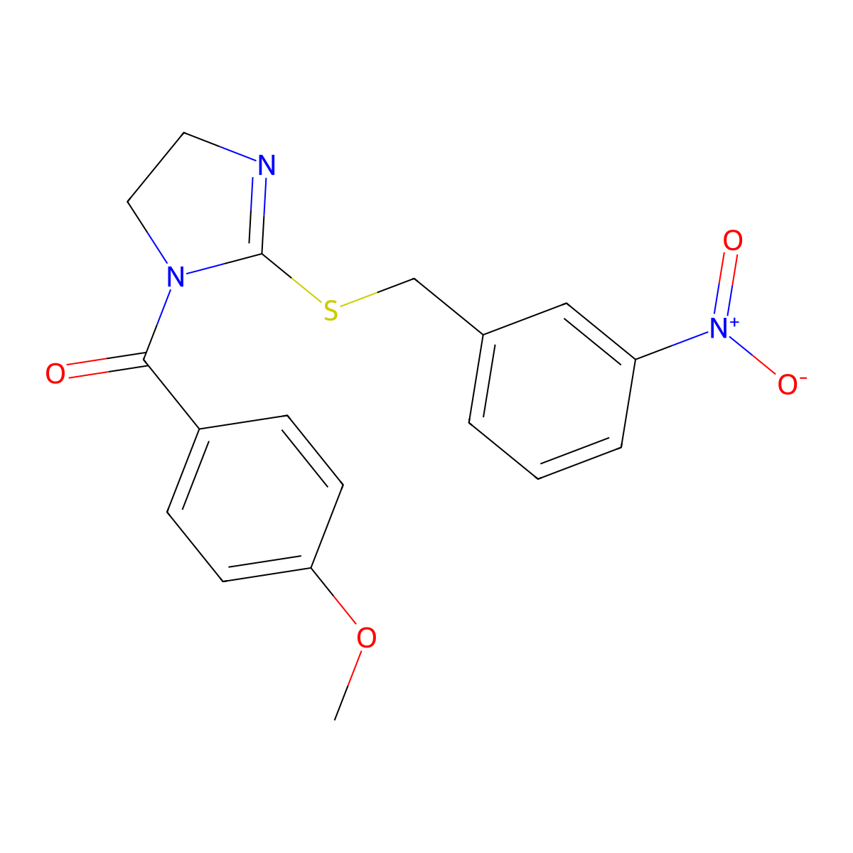 (4-Methoxyphenyl)-[2-[(3-nitrophenyl)methylsulfanyl]-4,5-dihydroimidazol-1-yl]methanone molecular structure, CAS 851808-54-3