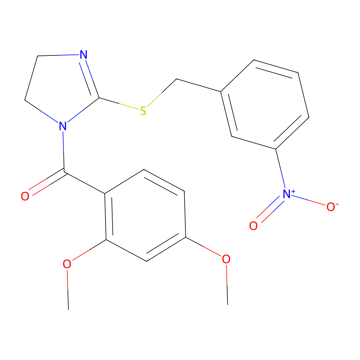 (2,4-Dimethoxyphenyl)-[2-[(3-nitrophenyl)methylsulfanyl]-4,5-dihydroimidazol-1-yl]methanone molecular structure, CAS 851808-58-7