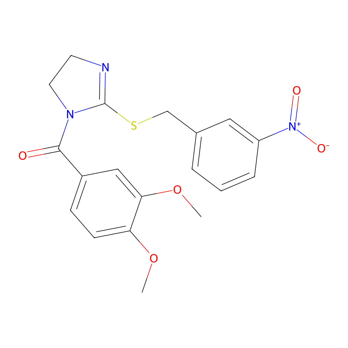 (3,4-Dimethoxyphenyl)-[2-[(3-nitrophenyl)methylsulfanyl]-4,5-dihydroimidazol-1-yl]methanone molecular structure, CAS 851808-59-8