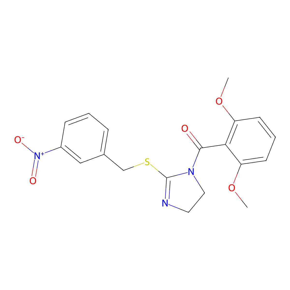 (2,6-Dimethoxyphenyl)-[2-[(3-nitrophenyl)methylsulfanyl]-4,5-dihydroimidazol-1-yl]methanone molecular structure, CAS 851808-61-2