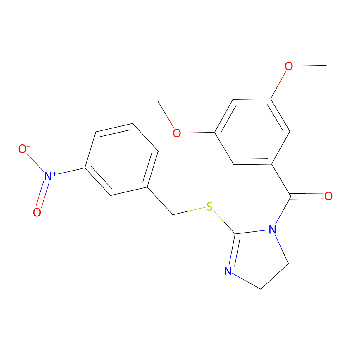 (3,5-dimethoxyphenyl)(2-((3-nitrobenzyl)thio)-4,5-dihydro-1H-imidazol-1-yl)methanone molecular structure, CAS 851808-62-3