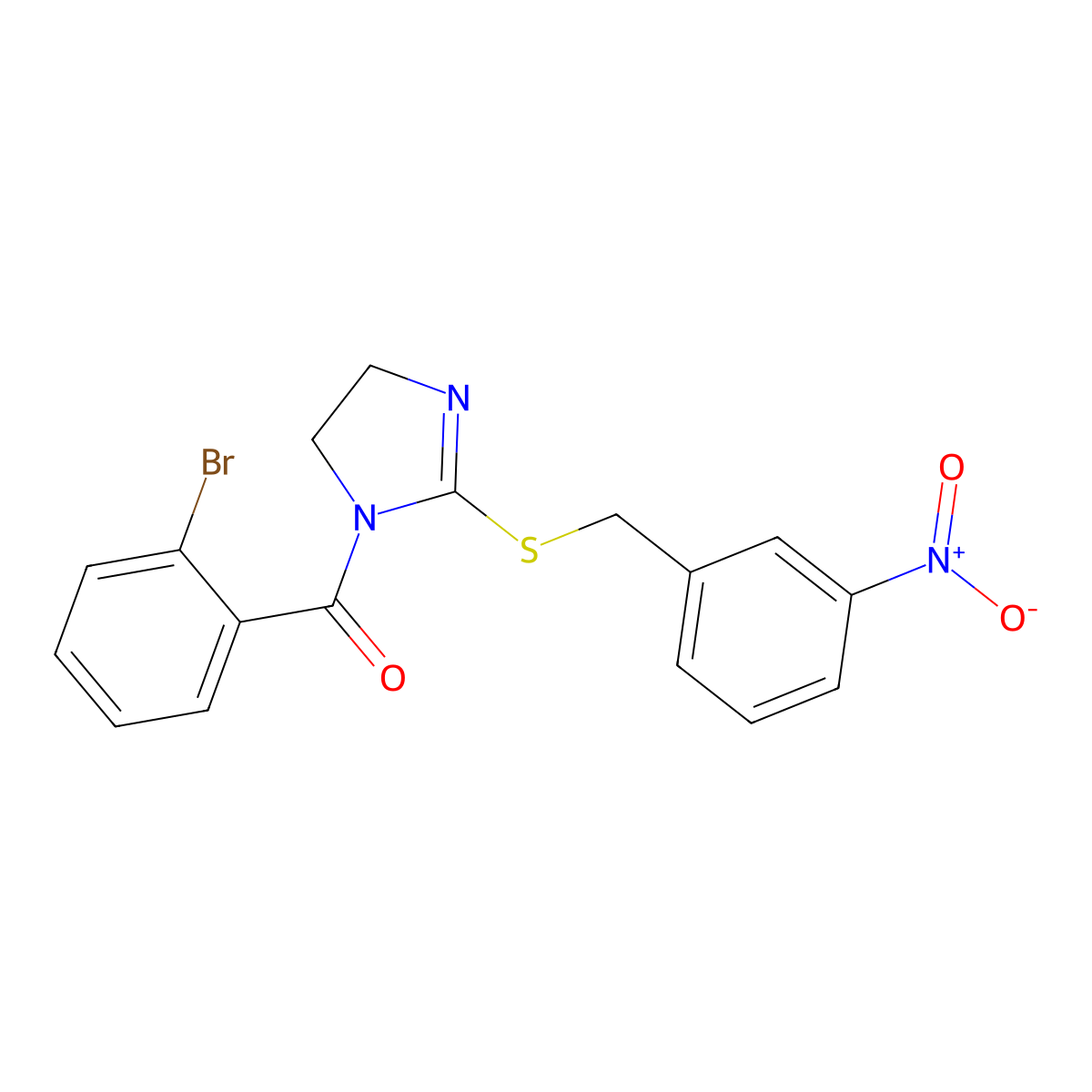 (2-Bromophenyl)-[2-[(3-nitrophenyl)methylsulfanyl]-4,5-dihydroimidazol-1-yl]methanone molecular structure, CAS 851808-69-0