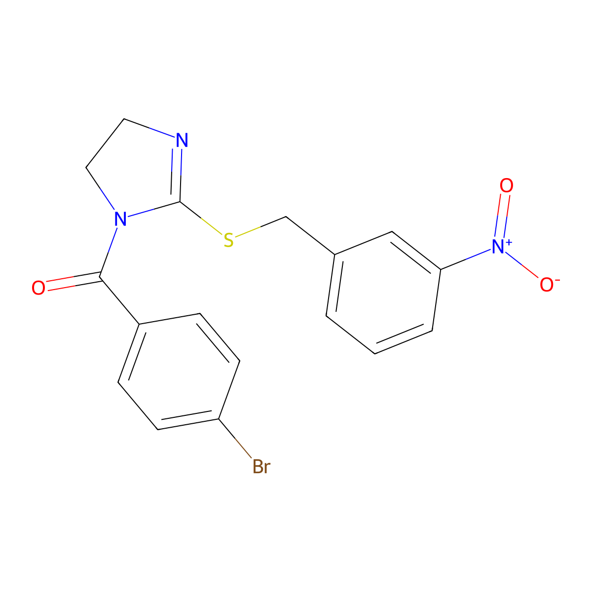(4-Bromophenyl)-[2-[(3-nitrophenyl)methylsulfanyl]-4,5-dihydroimidazol-1-yl]methanone molecular structure, CAS 851808-71-4