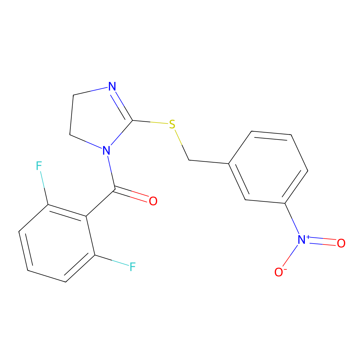 (2,6-Difluorophenyl)-[2-[(3-nitrophenyl)methylsulfanyl]-4,5-dihydroimidazol-1-yl]methanone molecular structure, CAS 851808-72-5