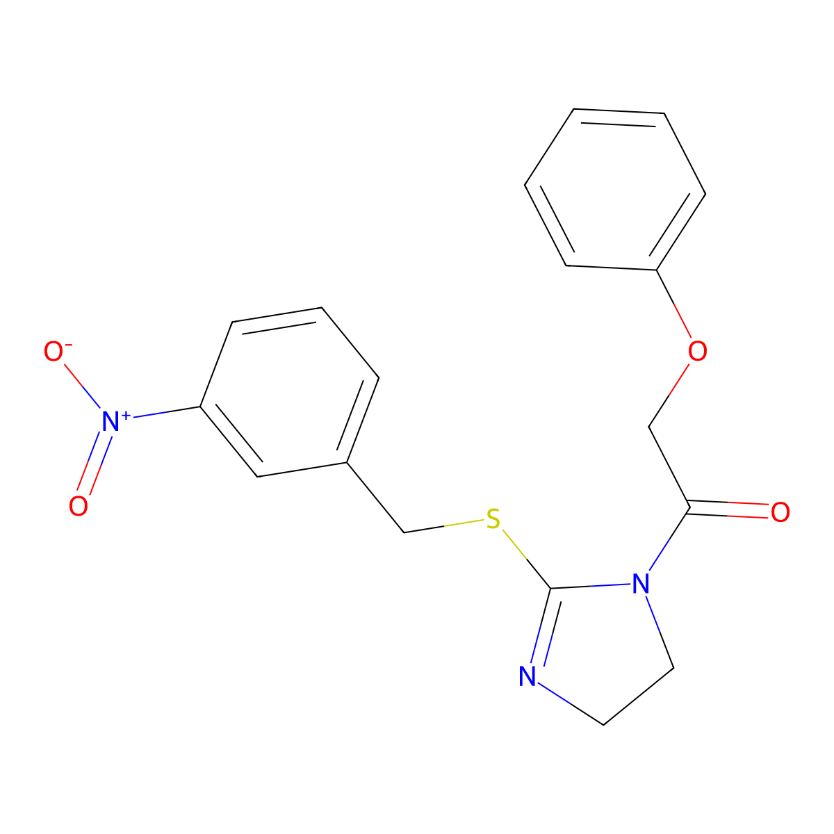 1-[2-[(3-Nitrophenyl)methylsulfanyl]-4,5-dihydroimidazol-1-yl]-2-phenoxyethanone molecular structure, CAS 851808-77-0