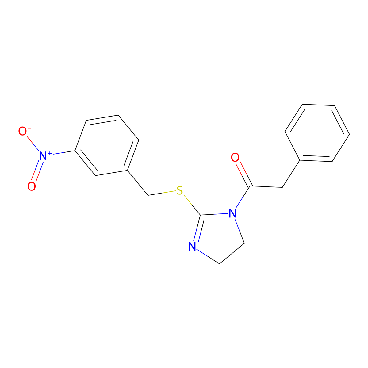 1-[2-[(3-Nitrophenyl)methylsulfanyl]-4,5-dihydroimidazol-1-yl]-2-phenylethanone molecular structure, CAS 851808-80-5