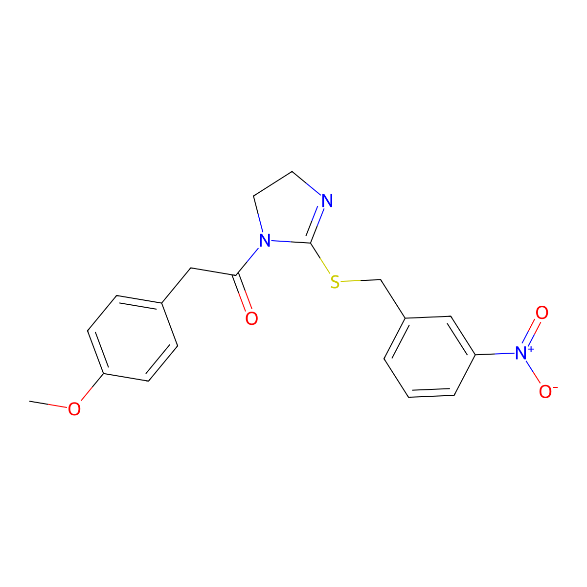 2-(4-methoxyphenyl)-1-(2-((3-nitrobenzyl)thio)-4,5-dihydro-1H-imidazol-1-yl)ethanone molecular structure, CAS 851808-81-6