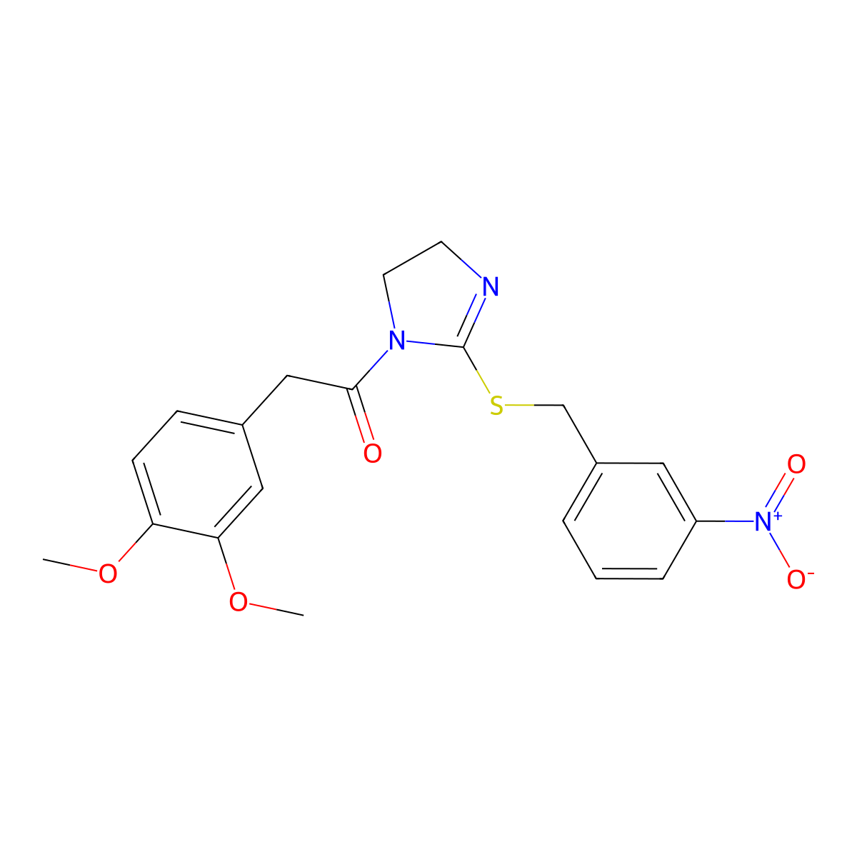 2-(3,4-dimethoxyphenyl)-1-(2-((3-nitrobenzyl)thio)-4,5-dihydro-1H-imidazol-1-yl)ethanone molecular structure, CAS 851808-82-7
