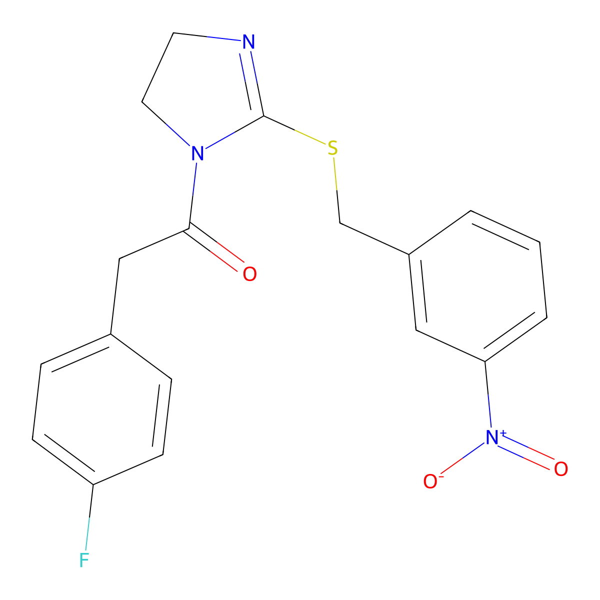 2-(4-Fluorophenyl)-1-[2-[(3-nitrophenyl)methylsulfanyl]-4,5-dihydroimidazol-1-yl]ethanone molecular structure, CAS 851808-84-9