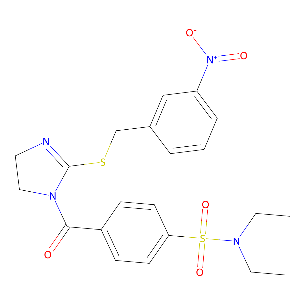N,N-diethyl-4-(2-((3-nitrobenzyl)thio)-4,5-dihydro-1H-imidazole-1-carbonyl)benzenesulfonamide molecular structure, CAS 851808-86-1
