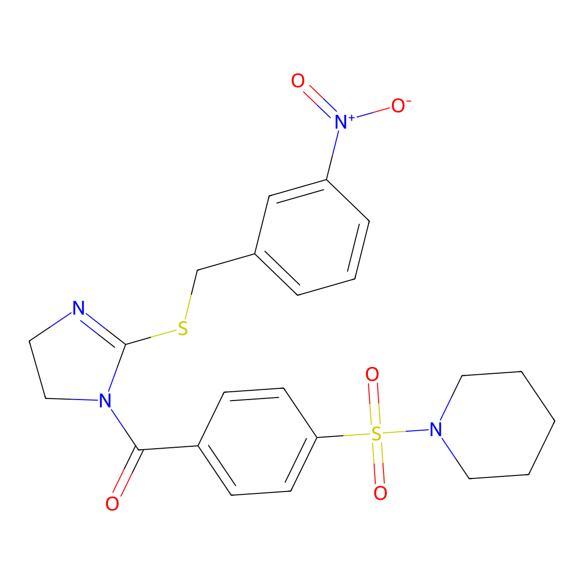 [2-[(3-Nitrophenyl)methylsulfanyl]-4,5-dihydroimidazol-1-yl]-(4-piperidin-1-ylsulfonylphenyl)methanone molecular structure, CAS 851808-88-3