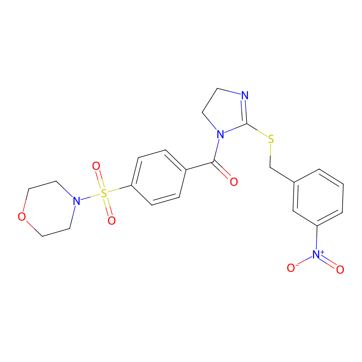 (4-(morpholinosulfonyl)phenyl)(2-((3-nitrobenzyl)thio)-4,5-dihydro-1H-imidazol-1-yl)methanone molecular structure, CAS 851808-89-4