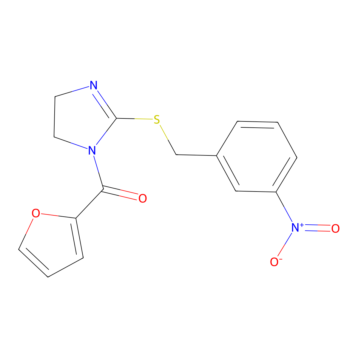 Furan-2-yl-[2-[(3-nitrophenyl)methylsulfanyl]-4,5-dihydroimidazol-1-yl]methanone molecular structure, CAS 851808-90-7