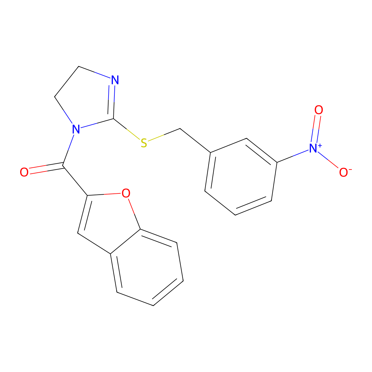 benzofuran-2-yl(2-((3-nitrobenzyl)thio)-4,5-dihydro-1H-imidazol-1-yl)methanone molecular structure, CAS 851808-93-0