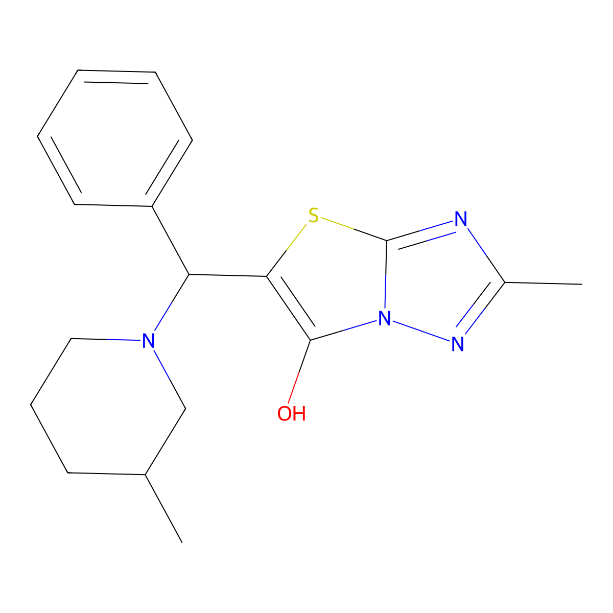 2-Methyl-5-((3-methylpiperidin-1-yl)(phenyl)methyl)thiazolo[3,2-b][1,2,4]triazol-6-ol molecular structure, CAS 851808-95-2