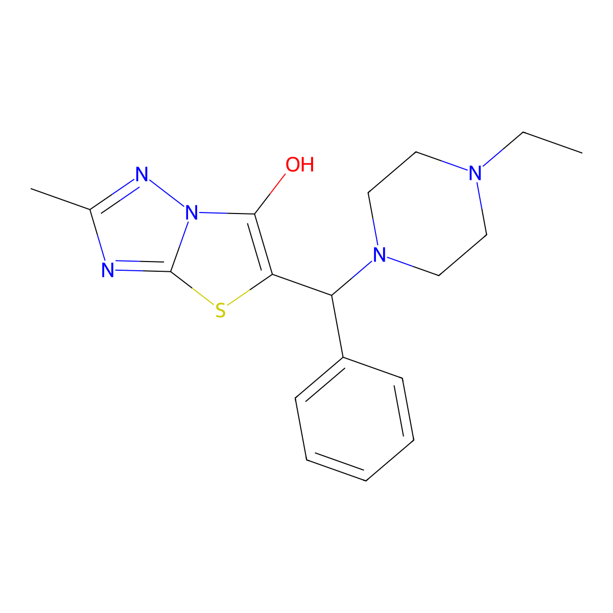 5-((4-Ethylpiperazin-1-yl)(phenyl)methyl)-2-methylthiazolo[3,2-b][1,2,4]triazol-6-ol molecular structure, CAS 851809-03-5