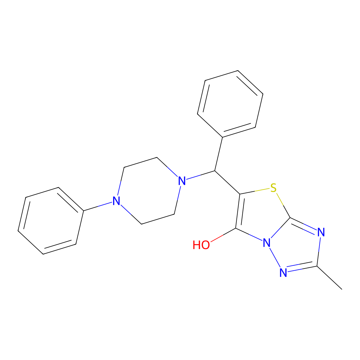 2-Methyl-5-(phenyl(4-phenylpiperazin-1-yl)methyl)thiazolo[3,2-b][1,2,4]triazol-6-ol molecular structure, CAS 851809-04-6