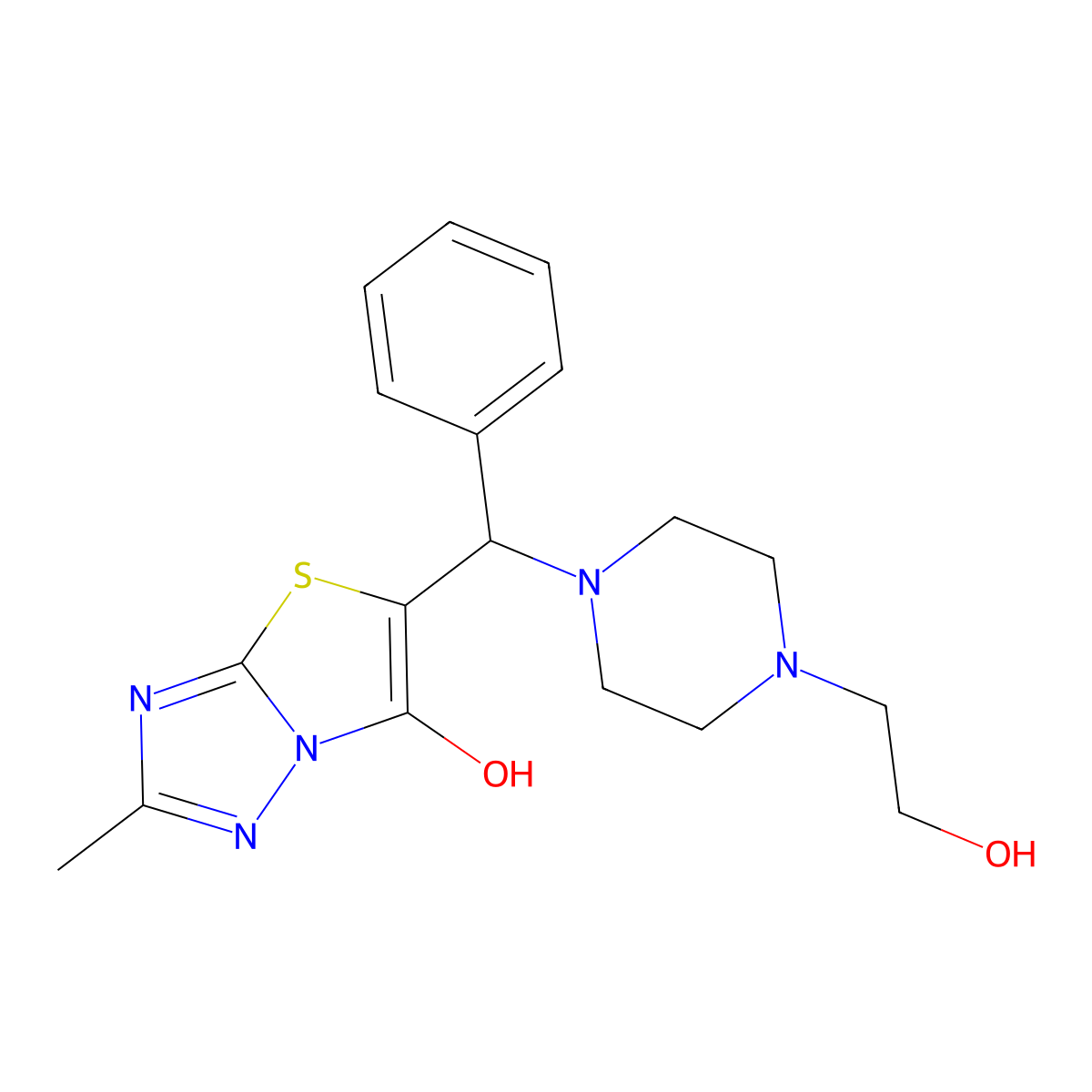 5-((4-(2-Hydroxyethyl)piperazin-1-yl)(phenyl)methyl)-2-methylthiazolo[3,2-b][1,2,4]triazol-6-ol molecular structure, CAS 851809-05-7