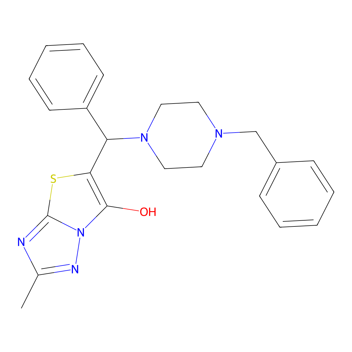 5-((4-Benzylpiperazin-1-yl)(phenyl)methyl)-2-methylthiazolo[3,2-b][1,2,4]triazol-6-ol molecular structure, CAS 851809-08-0