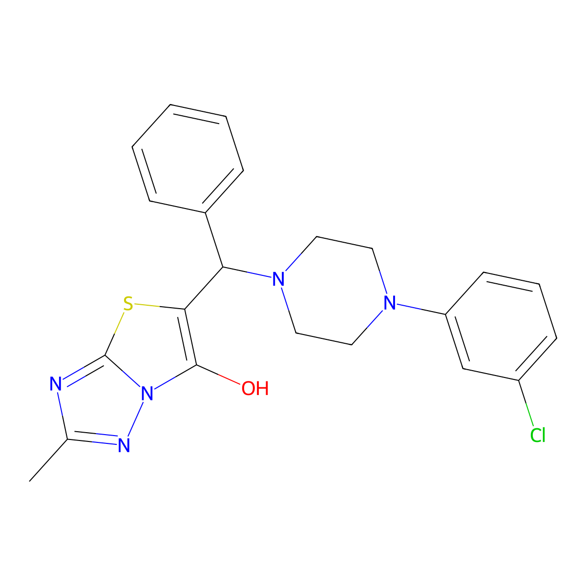 5-((4-(3-Chlorophenyl)piperazin-1-yl)(phenyl)methyl)-2-methylthiazolo[3,2-b][1,2,4]triazol-6-ol molecular structure, CAS 851809-09-1