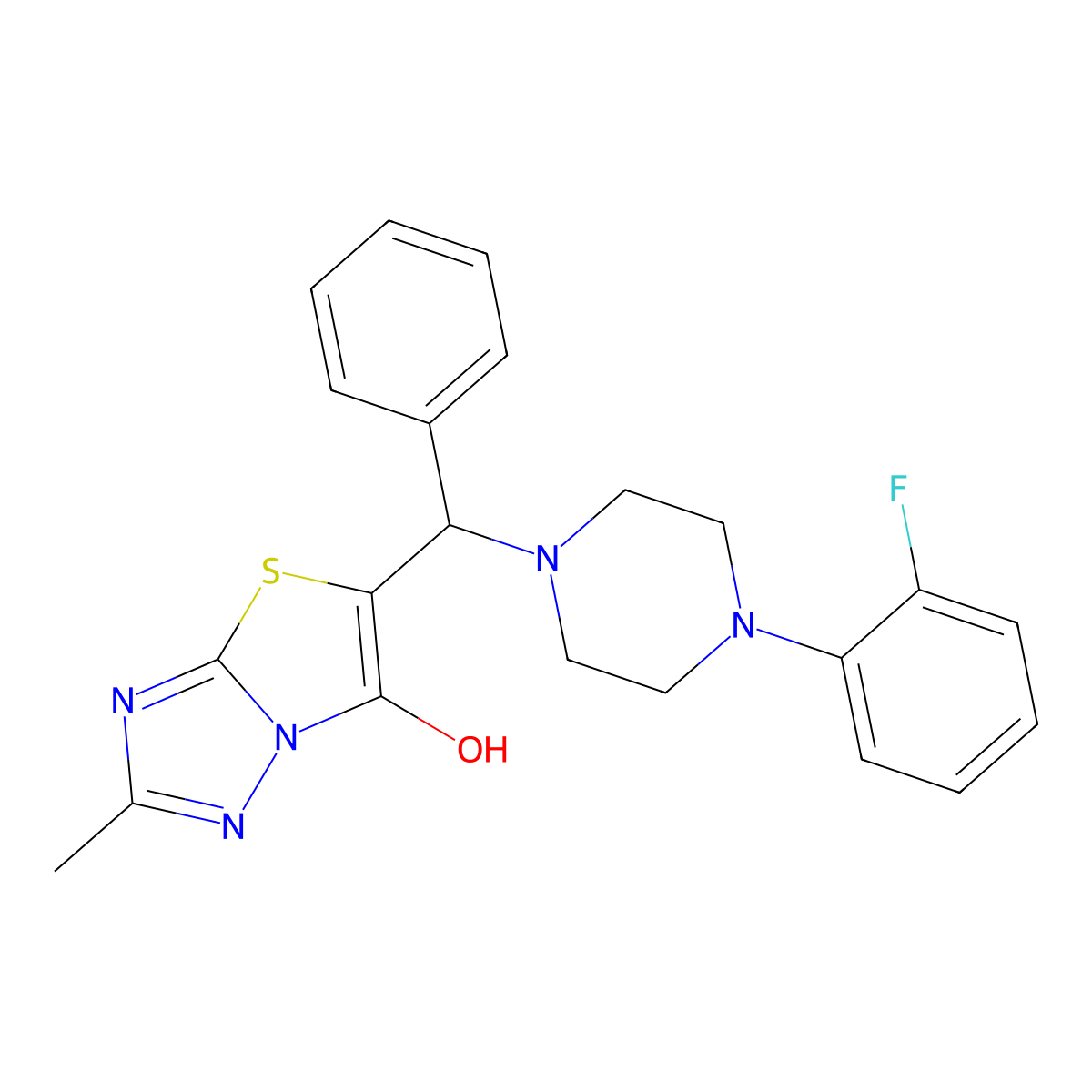 5-((4-(2-Fluorophenyl)piperazin-1-yl)(phenyl)methyl)-2-methylthiazolo[3,2-b][1,2,4]triazol-6-ol molecular structure, CAS 851809-10-4