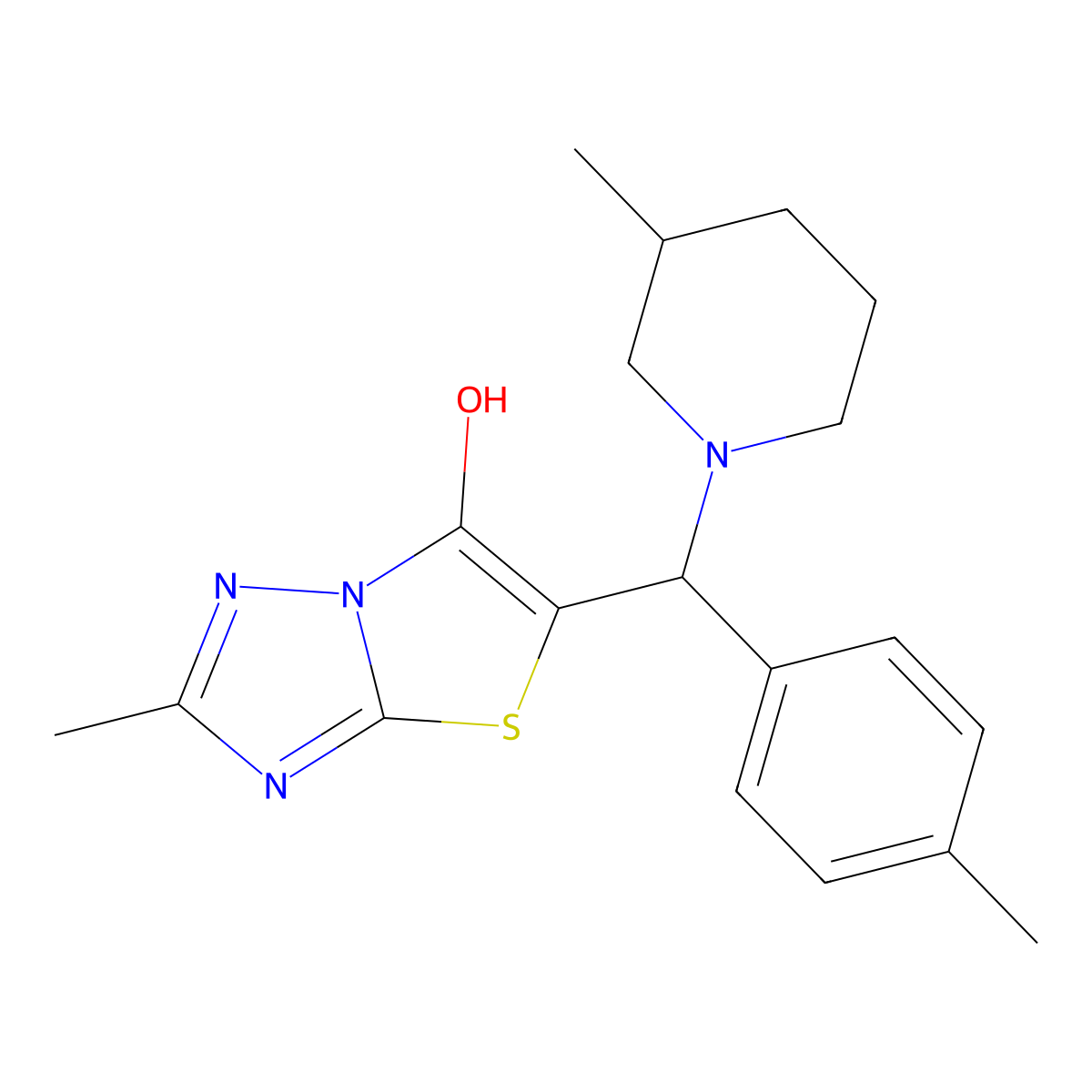 2-Methyl-5-((3-methylpiperidin-1-yl)(p-tolyl)methyl)thiazolo[3,2-b][1,2,4]triazol-6-ol molecular structure, CAS 851809-15-9