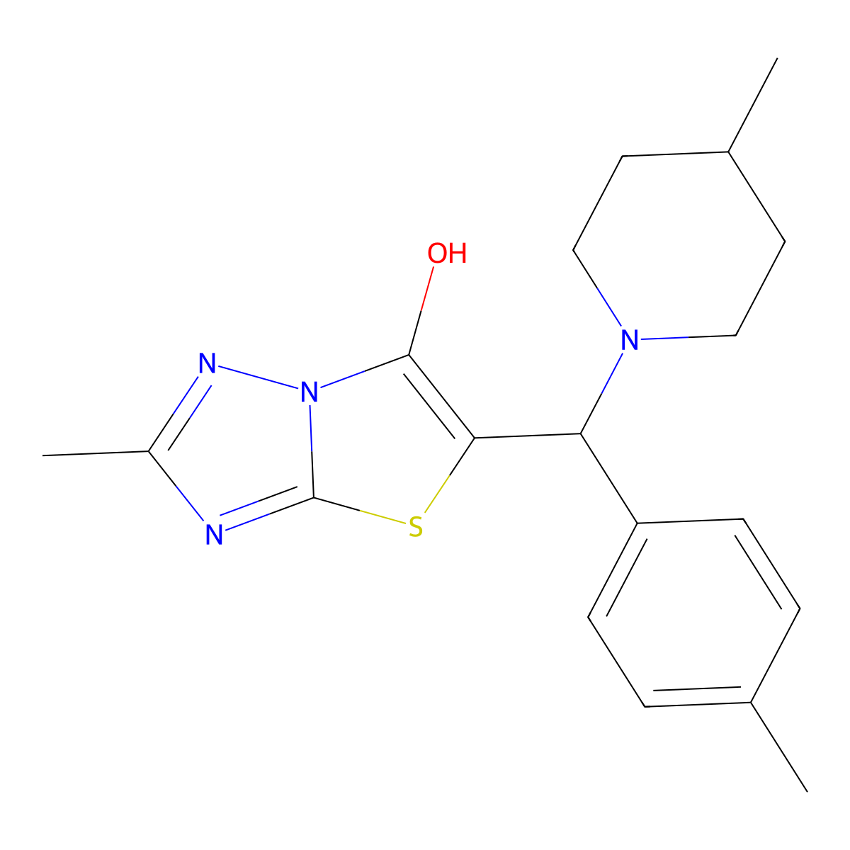 2-Methyl-5-((4-methylpiperidin-1-yl)(p-tolyl)methyl)thiazolo[3,2-b][1,2,4]triazol-6-ol molecular structure, CAS 851809-16-0