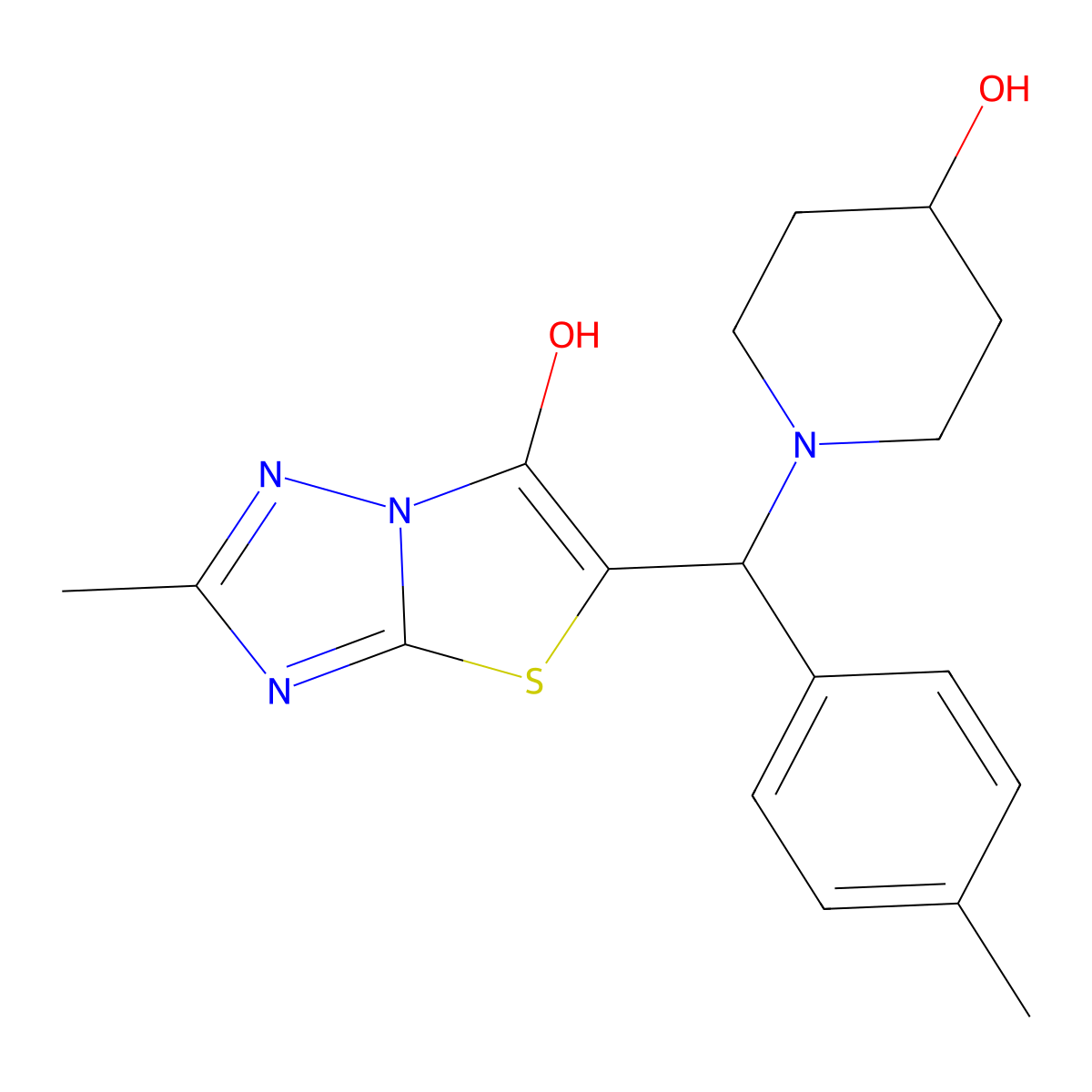 5-((4-Hydroxypiperidin-1-yl)(p-tolyl)methyl)-2-methylthiazolo[3,2-b][1,2,4]triazol-6-ol molecular structure, CAS 851809-18-2