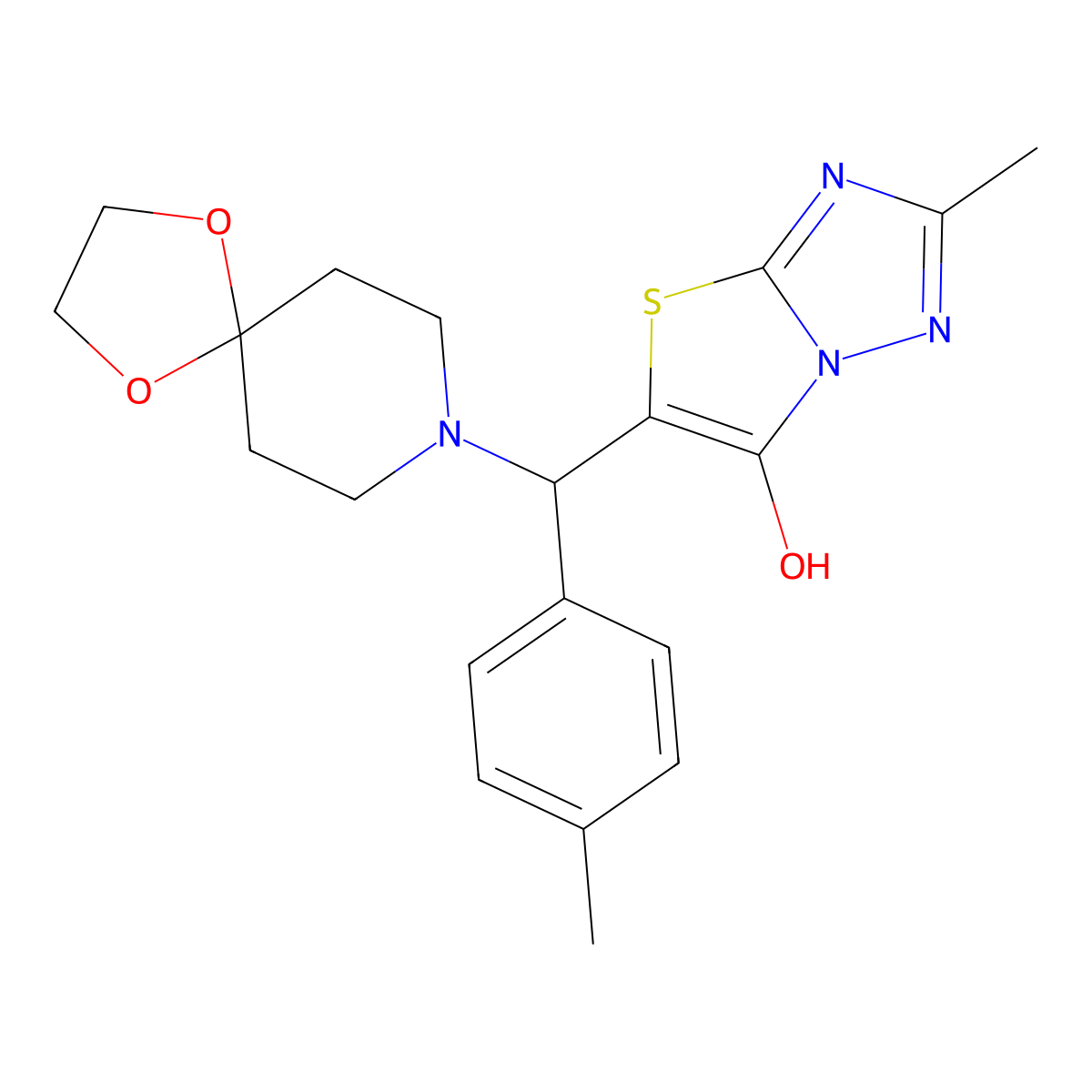 5-(1,4-Dioxa-8-azaspiro[4.5]decan-8-yl(p-tolyl)methyl)-2-methylthiazolo[3,2-b][1,2,4]triazol-6-ol molecular structure, CAS 851809-28-4
