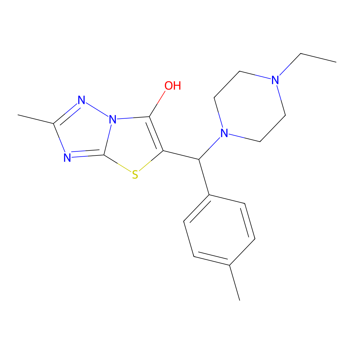 5-((4-Ethylpiperazin-1-yl)(p-tolyl)methyl)-2-methylthiazolo[3,2-b][1,2,4]triazol-6-ol molecular structure, CAS 851809-29-5