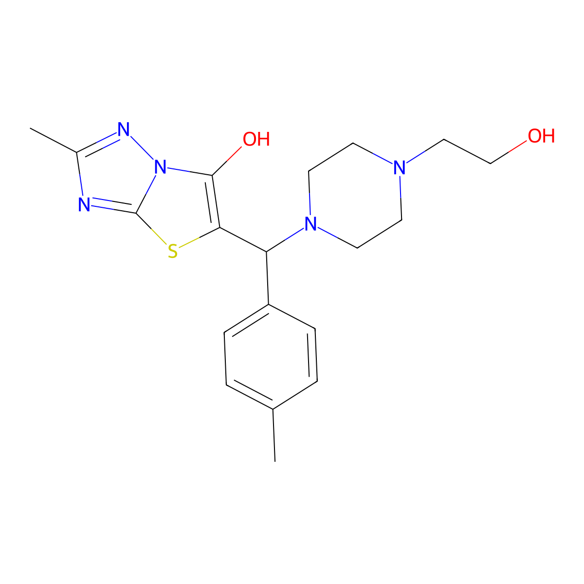 5-((4-(2-Hydroxyethyl)piperazin-1-yl)(p-tolyl)methyl)-2-methylthiazolo[3,2-b][1,2,4]triazol-6-ol molecular structure, CAS 851809-31-9