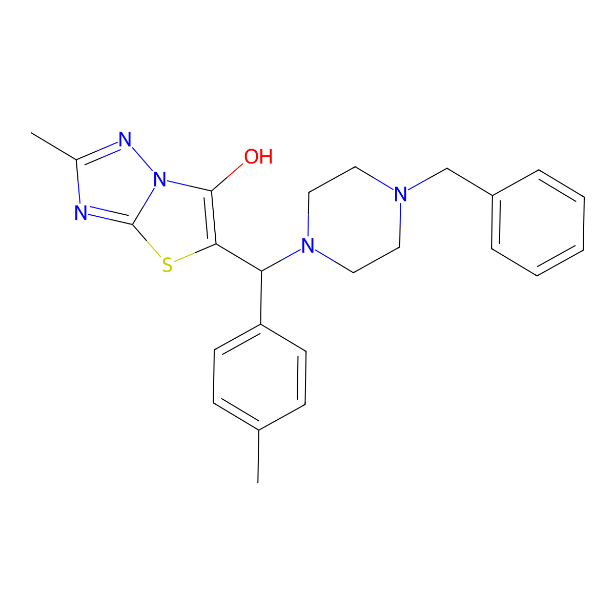 5-((4-Benzylpiperazin-1-yl)(p-tolyl)methyl)-2-methylthiazolo[3,2-b][1,2,4]triazol-6-ol molecular structure, CAS 851809-34-2