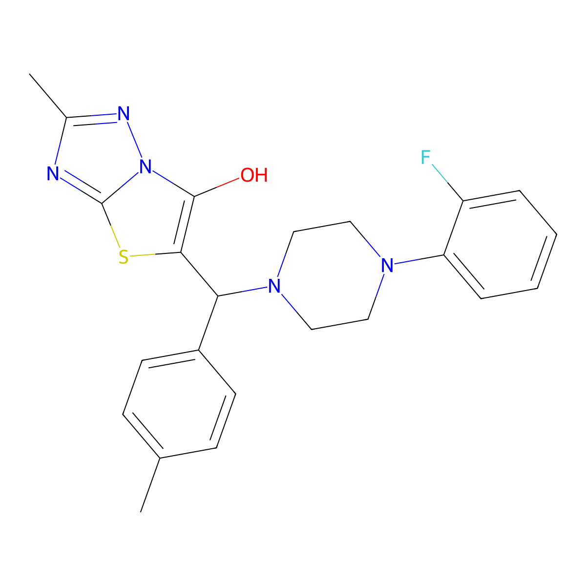 5-((4-(2-Fluorophenyl)piperazin-1-yl)(p-tolyl)methyl)-2-methylthiazolo[3,2-b][1,2,4]triazol-6-ol molecular structure, CAS 851809-36-4