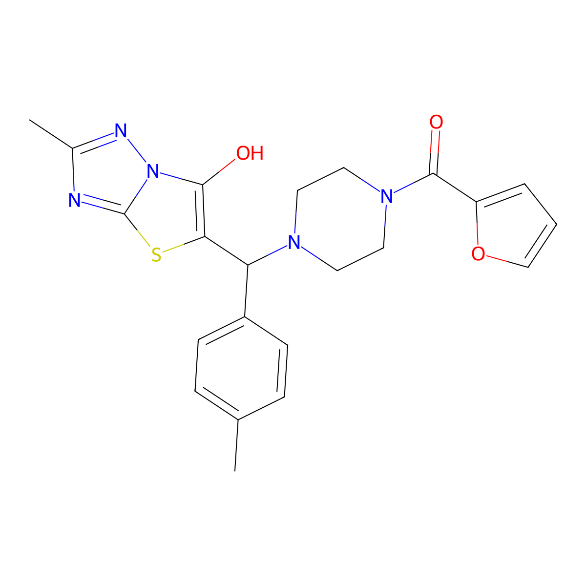 Furan-2-yl(4-((6-hydroxy-2-methylthiazolo[3,2-b][1,2,4]triazol-5-yl)(p-tolyl)methyl)piperazin-1-yl)methanone molecular structure, CAS 851809-39-7