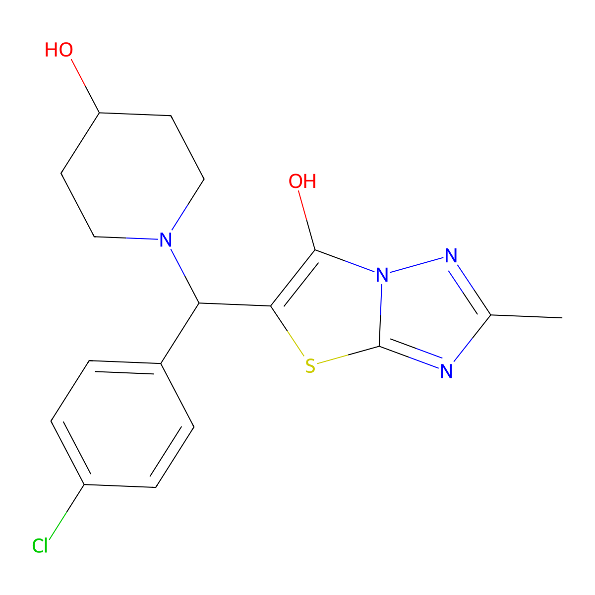 5-((4-Chlorophenyl)(4-hydroxypiperidin-1-yl)methyl)-2-methylthiazolo[3,2-b][1,2,4]triazol-6-ol molecular structure, CAS 851809-41-1