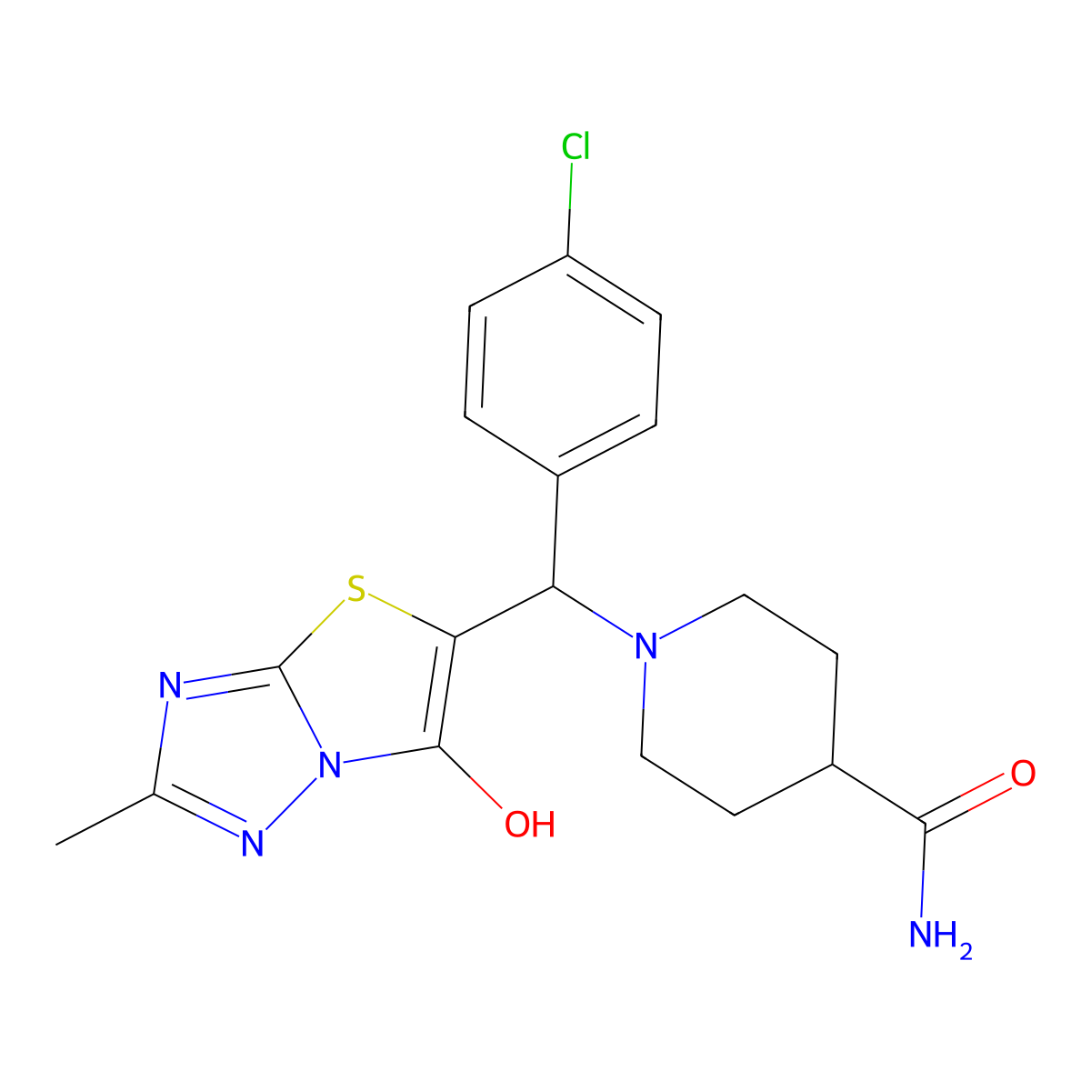 1-((4-Chlorophenyl)(6-hydroxy-2-methylthiazolo[3,2-b][1,2,4]triazol-5-yl)methyl)piperidine-4-carboxamide molecular structure, CAS 851809-44-4