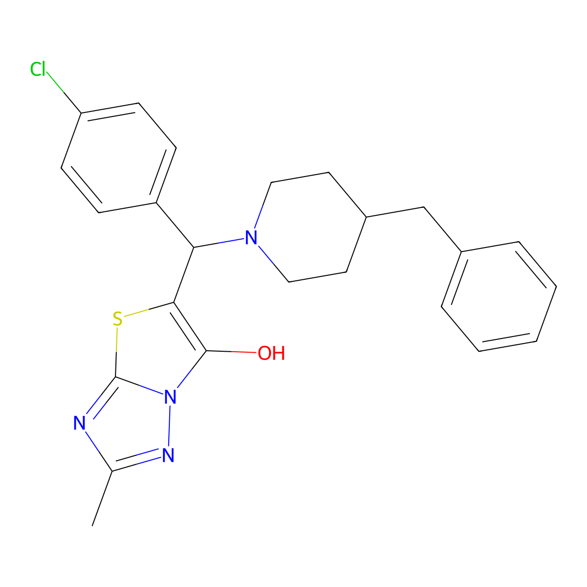5-((4-Benzylpiperidin-1-yl)(4-chlorophenyl)methyl)-2-methylthiazolo[3,2-b][1,2,4]triazol-6-ol molecular structure, CAS 851809-45-5