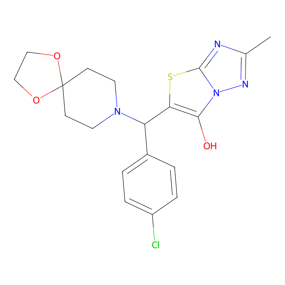 5-((4-Chlorophenyl)(1,4-dioxa-8-azaspiro[4.5]decan-8-yl)methyl)-2-methylthiazolo[3,2-b][1,2,4]triazol-6-ol molecular structure, CAS 851809-46-6