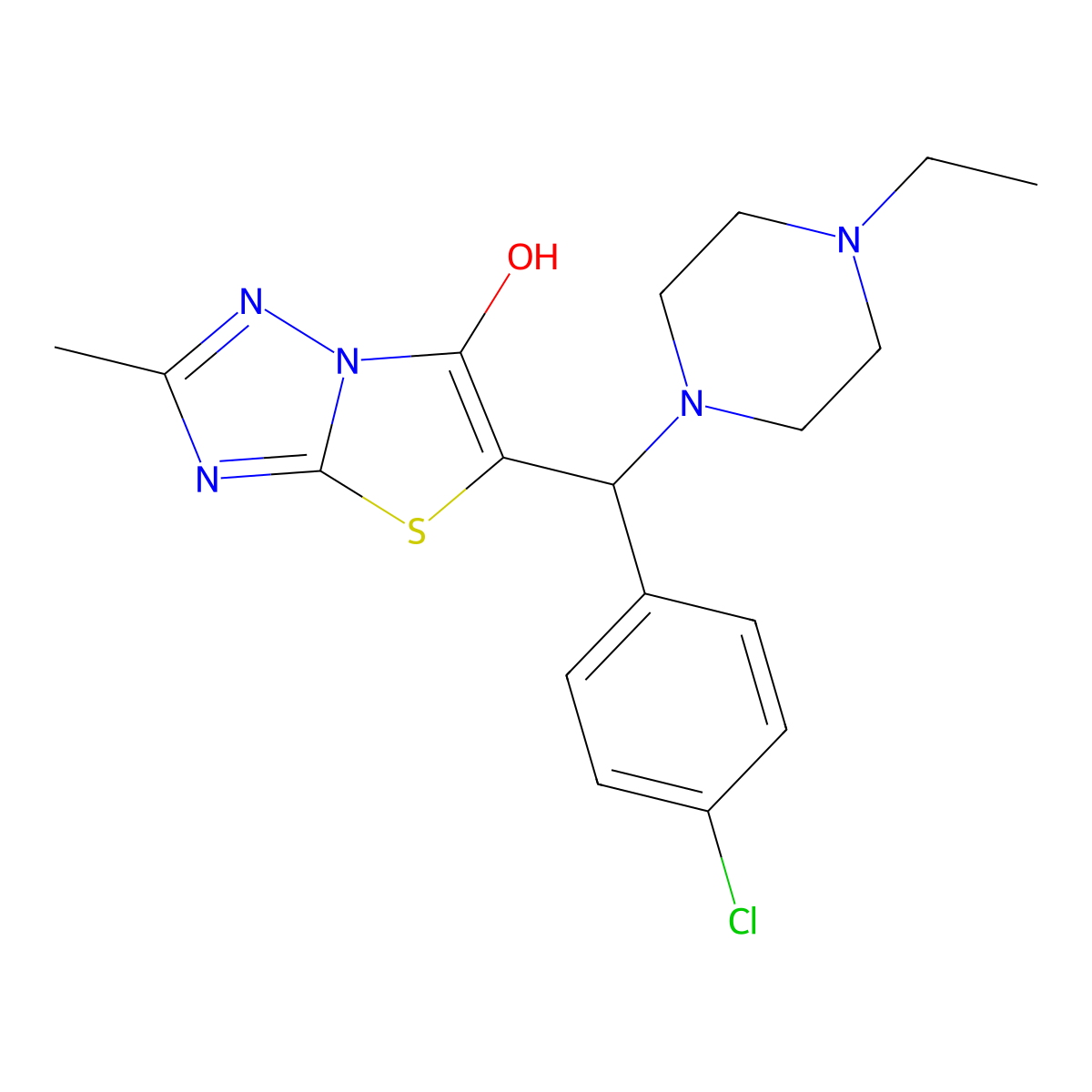 5-((4-Chlorophenyl)(4-ethylpiperazin-1-yl)methyl)-2-methylthiazolo[3,2-b][1,2,4]triazol-6-ol molecular structure, CAS 851809-48-8