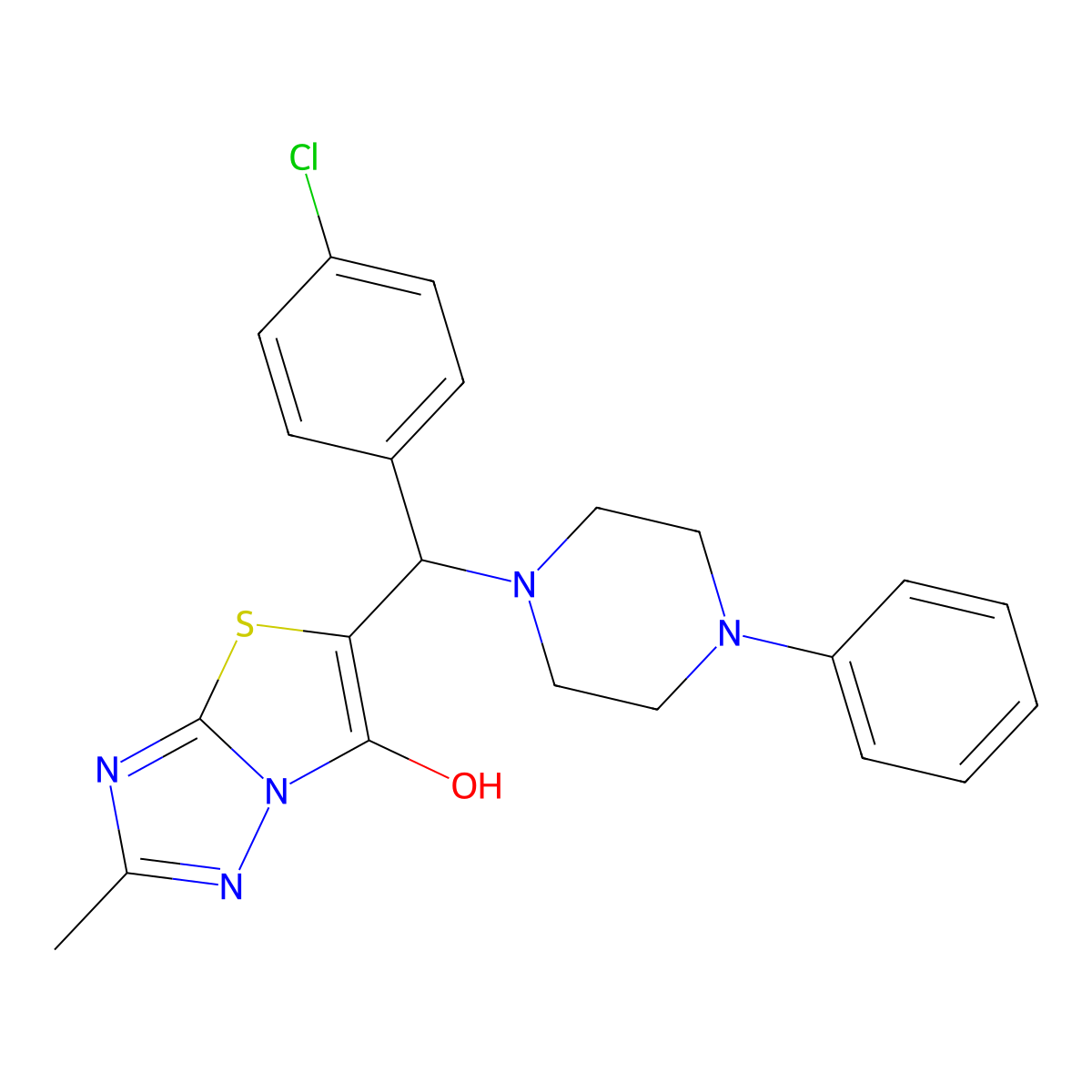 5-((4-Chlorophenyl)(4-phenylpiperazin-1-yl)methyl)-2-methylthiazolo[3,2-b][1,2,4]triazol-6-ol molecular structure, CAS 851809-49-9