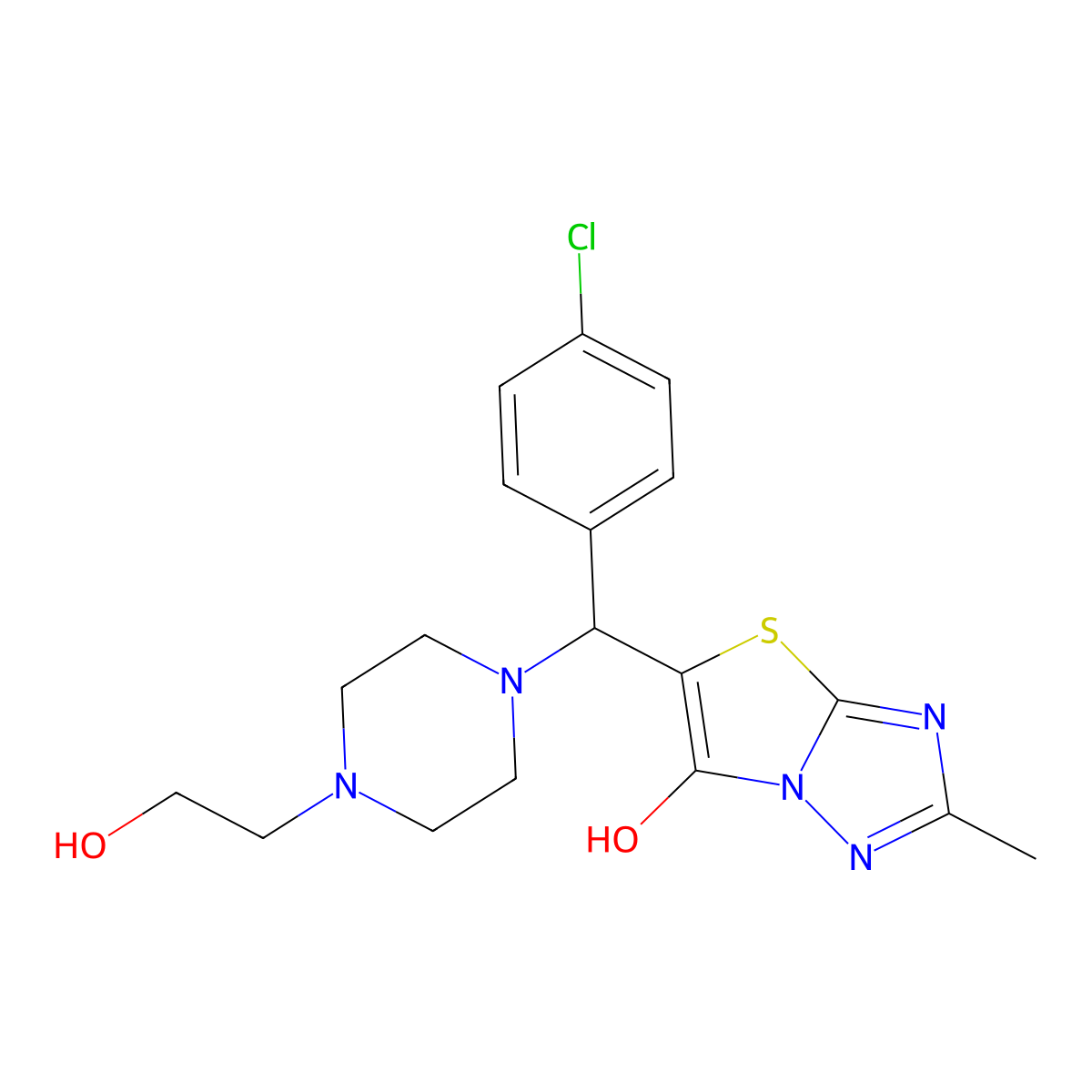 5-((4-Chlorophenyl)(4-(2-hydroxyethyl)piperazin-1-yl)methyl)-2-methylthiazolo[3,2-b][1,2,4]triazol-6-ol molecular structure, CAS 851809-50-2