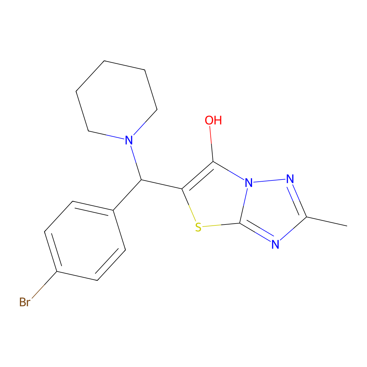 5-((4-Bromophenyl)(piperidin-1-yl)methyl)-2-methylthiazolo[3,2-b][1,2,4]triazol-6-ol molecular structure, CAS 851809-58-0