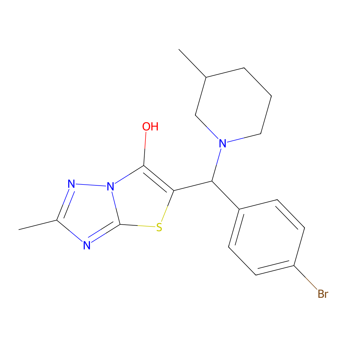 5-((4-Bromophenyl)(3-methylpiperidin-1-yl)methyl)-2-methylthiazolo[3,2-b][1,2,4]triazol-6-ol molecular structure, CAS 851809-59-1